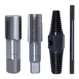 RUNYU 4 Piece Pipe Tap Set, 1/2 and 3/4 Inch Tap, Double Head Screw Extractor with Metal Rod, Professional Tap for Repair Thread