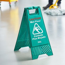 Caution Wet Floor Sign, 25 Inches, A-Frame, Green, Bilingual