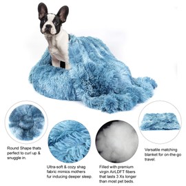 Belababy Dog Cat Donut Bed with Soft Blanket, Calming Dog Cat Bed Small with Soft Plush, Puppy Bed Dog Beds with Fluffy Cuddler, Anti Anxiety Dog Bed with Anti-Slip Bottom (XS, Gradient Blue)