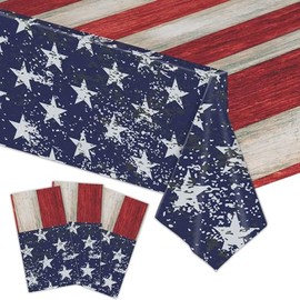 3pcs July Fourth Tablecloth Disposable, 54” x 108” July Fourth Decorations for Rectangle Tables, Plastic Table Cover for Dining Room Kitchen Decor