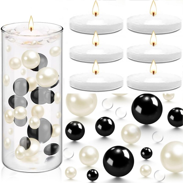 FFUW 200 Pcs Floating Pearls and 6 Pcs Floating Candles