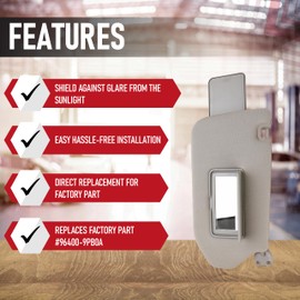 Passenger Side Sun Visor Right Side Gray with Lamp - Compatible with Nissan & Infiniti Vehicles - Pathfinder, QX60, 2013 JX35 - Replaces 96400-9PB0A, 96400-3JA0A, 964003JA0A, 964009PB0A