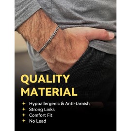 Stainless Steel Cuban Link Bracelet for Men, Cuban Wrist Chain Bracelet 3mm 8.3" Hip Hop Biker Jewelry