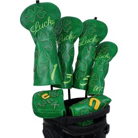 BIG TEETH Golf Headcovers Golf Club Head Covers Four Leaf Clover Good Luck Charm - Clover Style Premium Leather Driver Fairway Wood Hybrid(UT) with Number Tags - size: For hybrid or ut