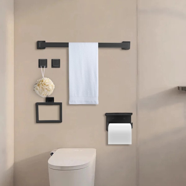 Unbranded 60cm Bathroom Stainless Steel Towel Bar Set Wall Mounted Black