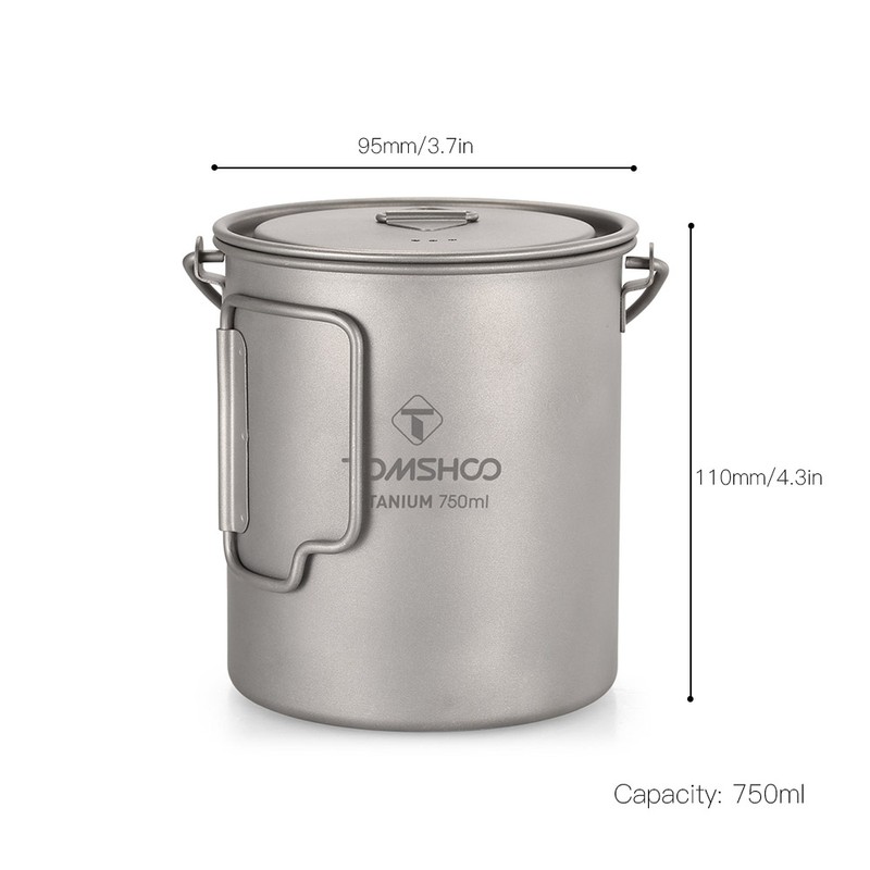 TOMSHOO Ultralight 750ml Titanium Pot Portable Titanium Water Mug Cup