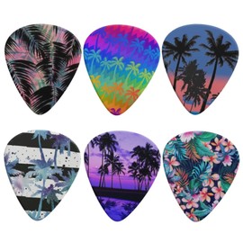 Jeiento Hawaiian Palm Tree Guitar Picks 6 Pack,Thin, Medium, Heavy Picks,Unique Artistic Variety Pack Guitar Pick for Acoustic Guitar,Bass Guitar, Electric Guitar