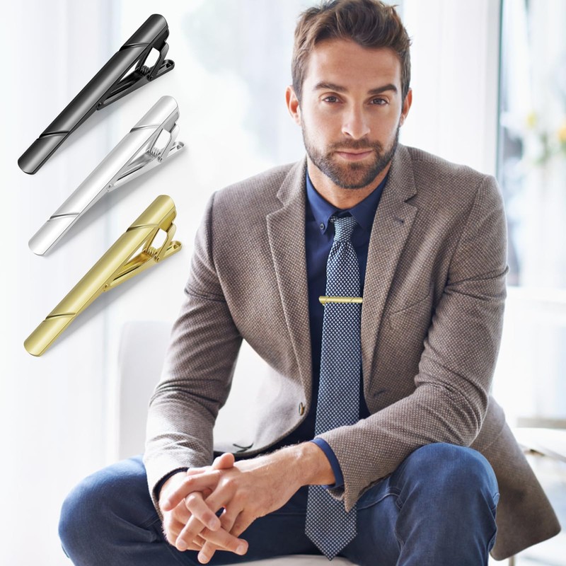 Tie Clips for Men Black Gold Silver Classic Tie Bar