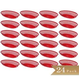 TrueCraftware- 9-3/8" Oval Fast Food Basket Red Plastic Set of 24- Fry Fast Food Reusable Foodservice Restaurant Diner Tray Plates Restaurant Deli Serving