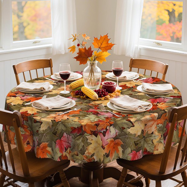Eikione Fall Tablecloth 70 Inch, Maple Leaf Table Cloth, Waterproof,