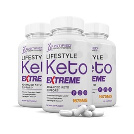 (3 Pack) Lifestyle Extreme Keto Pills 1675MG New & Improved Formula Contains Apple Cider Vinegar Extra Virgin Olive Oil Powder Green Tea Leaf 180 Capsules