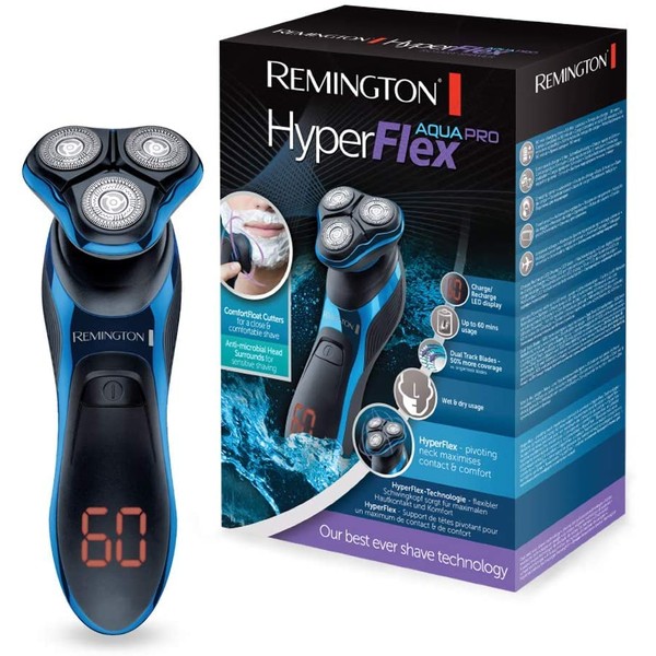 Remington XR1470 Aqua Pro Hyperflex Rotary Shaver with Turbo Boost Function Comfort Shaving Heads, Hyperflex Technology – Black/Blue