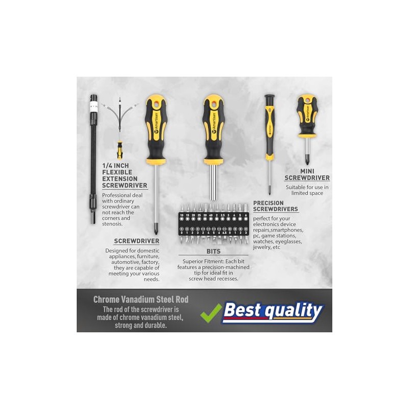 Magnetic Screwdrivers Set with Case, Amartisan 43-piece Includs Slotted, Phillips,