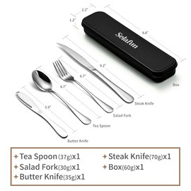 Juego de viaje de 5 piezas con estuche, juego de cubiertos portátiles para el trabajo, juego de cubiertos reutilizables de acero inoxidable, juego de 