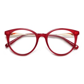 AMOMOMA Retro Round Reading Glasses for Women Cute Stylish Blue Light Blocking Readers AM6055, Red/Gold 3.00x