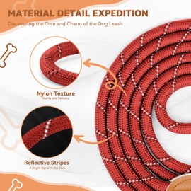 PETCOOZ Dog Training Lead, 3 M Adjustable Double Ended Dog Lead, Reflective Recall Lead for Medium Large Dogs (15-60 kg), Hand free Dog Leash, Stop Pulling Control Lead, 200 kg Extreme Force, Deep Red