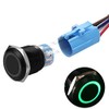 19mm Latching Push Button Switches SPDT ON/Off Waterproof Black Metal 12V Ring LED with Wire Plug (Green)