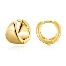 Small Chunky Hoop Earrings Thick 14K Gold Plated Huggie Earrings Dainty Cartilage Sleeper Earrings Tiny Hoop Earrings for Women, 14K Gold Plated