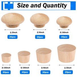 smseace 230Pcs 7-Sizes Wood Plugs 3/16" 5/16"，3/8"，1/2" Wooden Hole Plugs for Holes in Furniture/Table and Chair Legs/Cabinet Reserved Holes/Outdoor Equipment Wood Plugs Assortment Kit