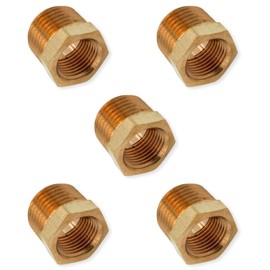 1/2" NPTF male x 1/4" NPTF Female Pipe Thread Hex Reducer Bushing Brass Adapter Fitting (5-PACK) | 33220-08-04