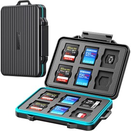 ORICO Estuche de 24 ranuras para tarjetas SD, resistente al agua y anti-choque, organizador de almacenamiento y protector para tarjetas SD/Micro SD, SDXC, SDHC, TF, con etiquetas y mosquetón