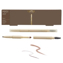 excel The Prime Eyebrow PE01 Natural Brown Eyebrow Pencil, Eyebrow Brush, Eyebrow Powder, 3-in-1, Best Cosmetics