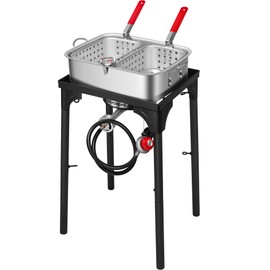 VIVOHOME Double Deep Fryer with 2 Baskets and 54,000 BTU Cast Iron Burner Stand