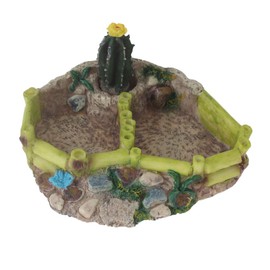 emours Reptile Amphibian Turtle Lizard Frog Water Bowl Food Bowl Cactus Corner Bowl with Ramp Large