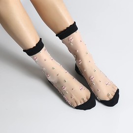 FASELE Women's Summer Socks Set, Cute, Lace, Floral, Checked, Striped, Transparent, Women’s Socks, Stylish, Thin, Cute, For Spring and Summer, Odor Resistant, No Stuffy, 8.7 - 9.8 inches (22 - 25 cm),