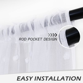 MYSKY HOME Small Curtains for Bedroom Windows Panels Light Filtering White Pom Pom Sheer Curtains 63 Inch Long for Nursery Girls Room Rod Pocket Kitchen Voile Drapes 52 x 63 inch 2 Sets