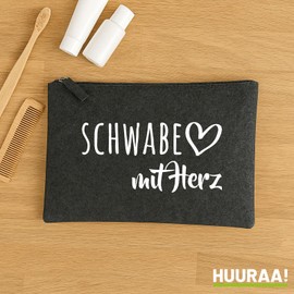 Huuraa Toiletry Bag Schwabe with Heart Gift 1 Litre Charcoal Felt Swabian Gift Idea