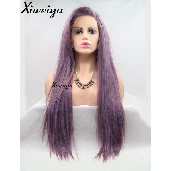 Xiweiya Purple Synthetic Lace Front Wig For Women Long Straight Hair Side Part Lavender Wig Heat Resistant Cosplay Wig Party Wig Girl Full Wigs…