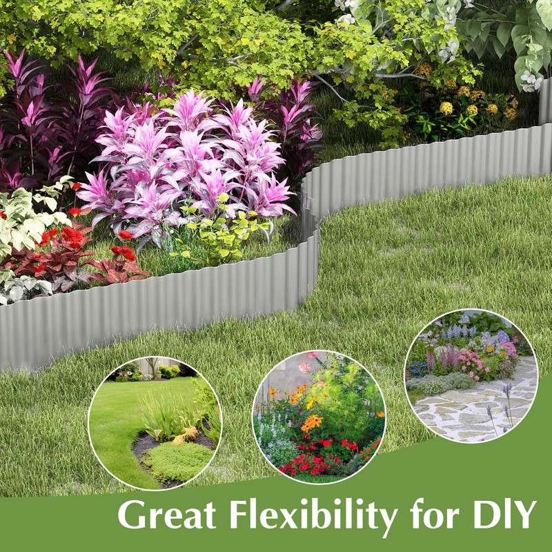 Metal Garden Edging Border, Corrugated Steel Landscaping, DIY for Lawn