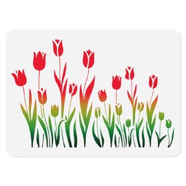 Doodlream Spring Tulip Border Wall Stencil for Painting, 29.7 x 21cm Tulip Flower Plastic Reusable Stencils for Wood Burning, Floral DIY Craft Art Stencil Template on Fabric Canvas Furniture Journal