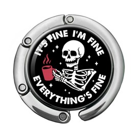 KANGYUSO Funny Skeleton Foldable Purse Hook, It's Fine I'm Fine Everything's Fine Handbag Hanger Holder, Round Purse Table Hook Bag Hanger Hook, Funny Desk Hook Gifts for Women Boss Coworker Friend