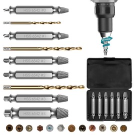AHDXKUE 6PCS Damaged Screw Remover and Extractor Bit Set with 3 Twist Drill Bit, Screw Extractor Set Tool, Model HSS 6542 Broken Bolt Extractor for Stripped, Rusted, and Stubborn Screws