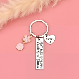 Raicegs Sweet 16 Gifts Initial Keychain 16th Birthday Gift For Sister Daughter Friends Party Decorations Cute Letter Keychain