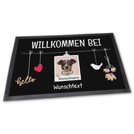 PfotenSchild Doormat with Saying "Willkommen bei " (Welcome to German Language) with Desired Photos and Name of Pets - Gift Idea for Pet Owners - One Animal - 60 x 40 cm
