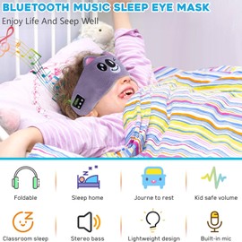 Bluetooth Sleep Mask, CestMall Sleep Eye Mask with Wireless Headphones Blackout Sleep Headphones Headband Music Sleeping Bluetooth Headband Birthday X-mas Gift for Children Boy Girl Travel Nap (Grey)