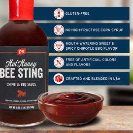 PS Seasoning Hot Honey Bee Sting Chipotle BBQ Sauce - All-Purpose Glaze, Marinade, Baste, and Dip - Sweet and Spicy Grilling Sauce for Chicken Wings, Pulled Pork, Salmon, and more