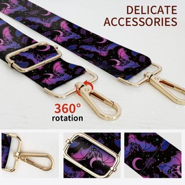 AIOGPD Purse Strap Replacement Crossbody, 3.8cm Wide Shoulder Strap Adjustable Replacement Belt Gold Buckle, Handbag Crossbody Bag Strap Purple Bats