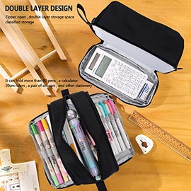 MAMUNU Estuche para lápices de gran capacidad, 4 compartimentos, bolsa para lápices con asa portátil con cremallera, estuche para bolígrafos, bolsa or