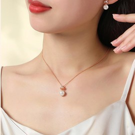 sterling silver pearl necklace for women, 925 sterling silver freshwater cultured single pearl pendant necklace, anniversary, birthday, wedding jewelry gifts for mothers, wives, daughters (S925 silver