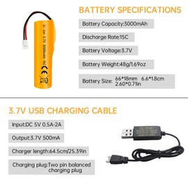 Fytoo 2PCS 3.7V 3000mAh Li-ion Battery with Molex Plug with USB Charging Cable for RC Engineering Car Drift Car Truck Truck Off-Road Vehicle RC Car High Speed Climbing Racing Car Remote Control Boat