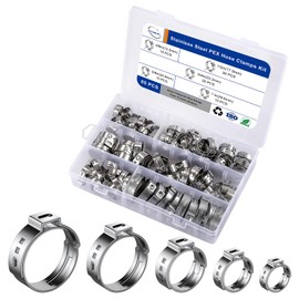 PEX Cinch Clamp Rings Kit (85 PCS), 5 Sizes in 3/8" 1/2" 5/8" 3/4" 1", 304 Stainless Steel Single Ear Hose Clamps for Plumbing and Pipe Fitting Connections, PEX tubing Pipe Fitting by RTHIEAI