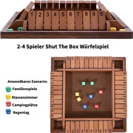 WDMJxar Shut The Box Dice Game, 2-4 Player Family Wooden Board Table Math 8 Dice Classic Table Games for Classroom, Home, Party or Pub (Retro)