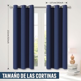 Cortinas Blackout Para Recamara Cortas, Cortinas Para Ventanas 2 Paneles, 100% Poliéster, Oscurecedor y Reductor De Ruido, Ojal Plateado De 1,6'', Adecuado Para Salón, Dormitorio (Azul, 132x137cm)