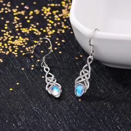 Dangle Earrings for Women, 925 Sterling Silver Celtic Drop Earrings, Celtic Knot Hypoallergenic Earring, Irish Protection Jewellery Gift for Women Girls (D-Moonstone)