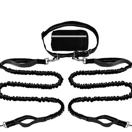 Retractable Hands Free Dog Leash with Waist Pouch,Retractable Bungee with Double Padded Handles,Waist Leash for Walking,Jogging and Running Your Dog (2 Dogs)