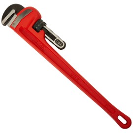 RIDGID 31030 Heavy-Duty Straight Pipe Wrench, 24" Sturdy Plumbing Wrench with Self Cleaning Threads and Hook Jaws, Red, Small